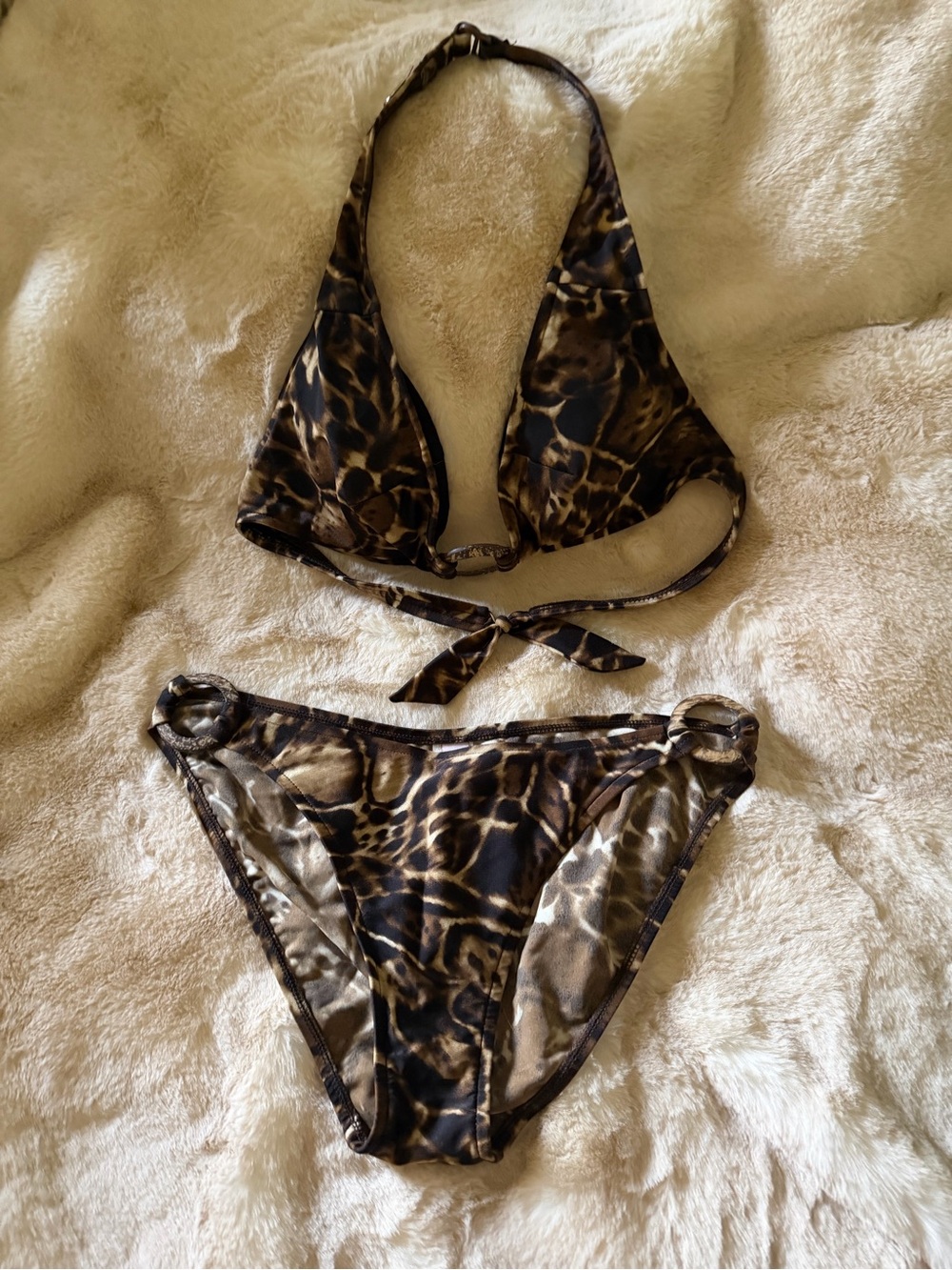 Leopard Print Halter Bikini - Brown/Black